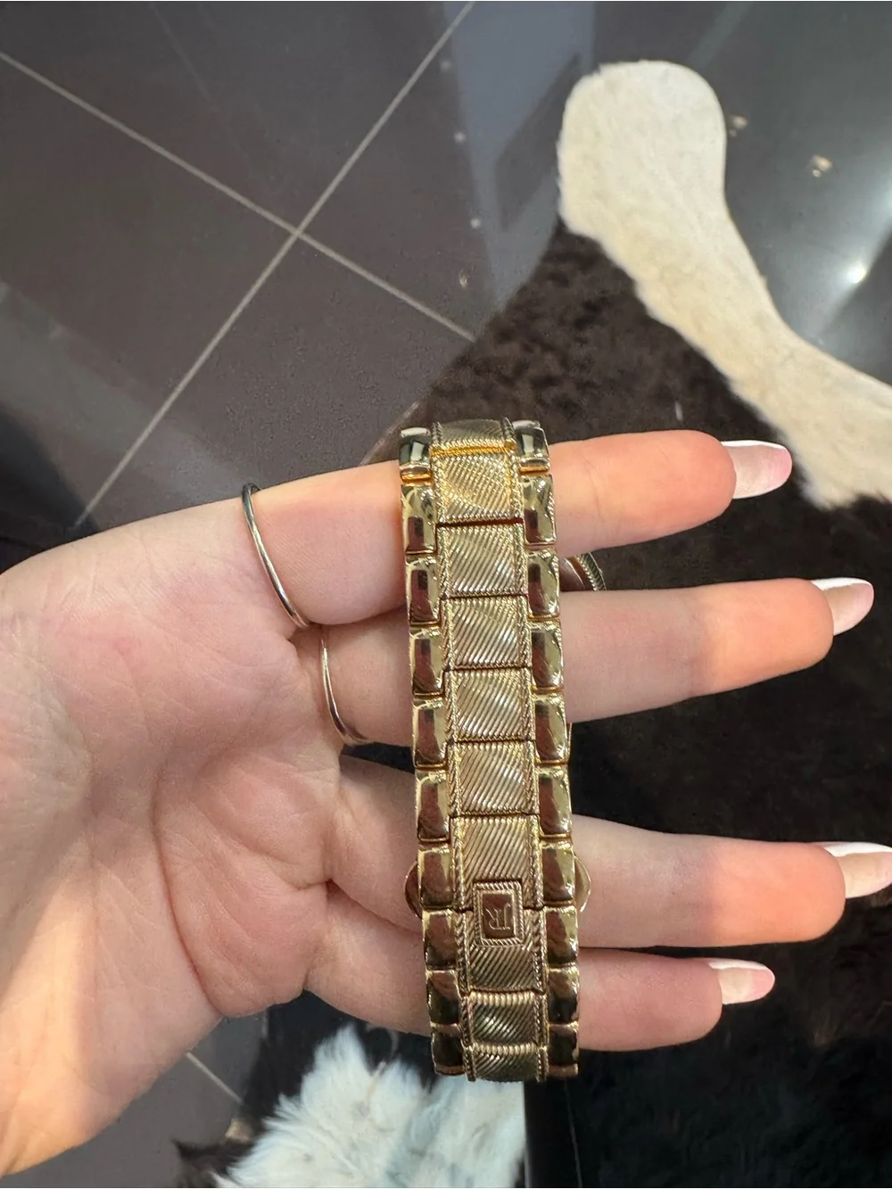 New Judith Ripka Gold Tone Chronograph Watch Textured Link Bracelet
